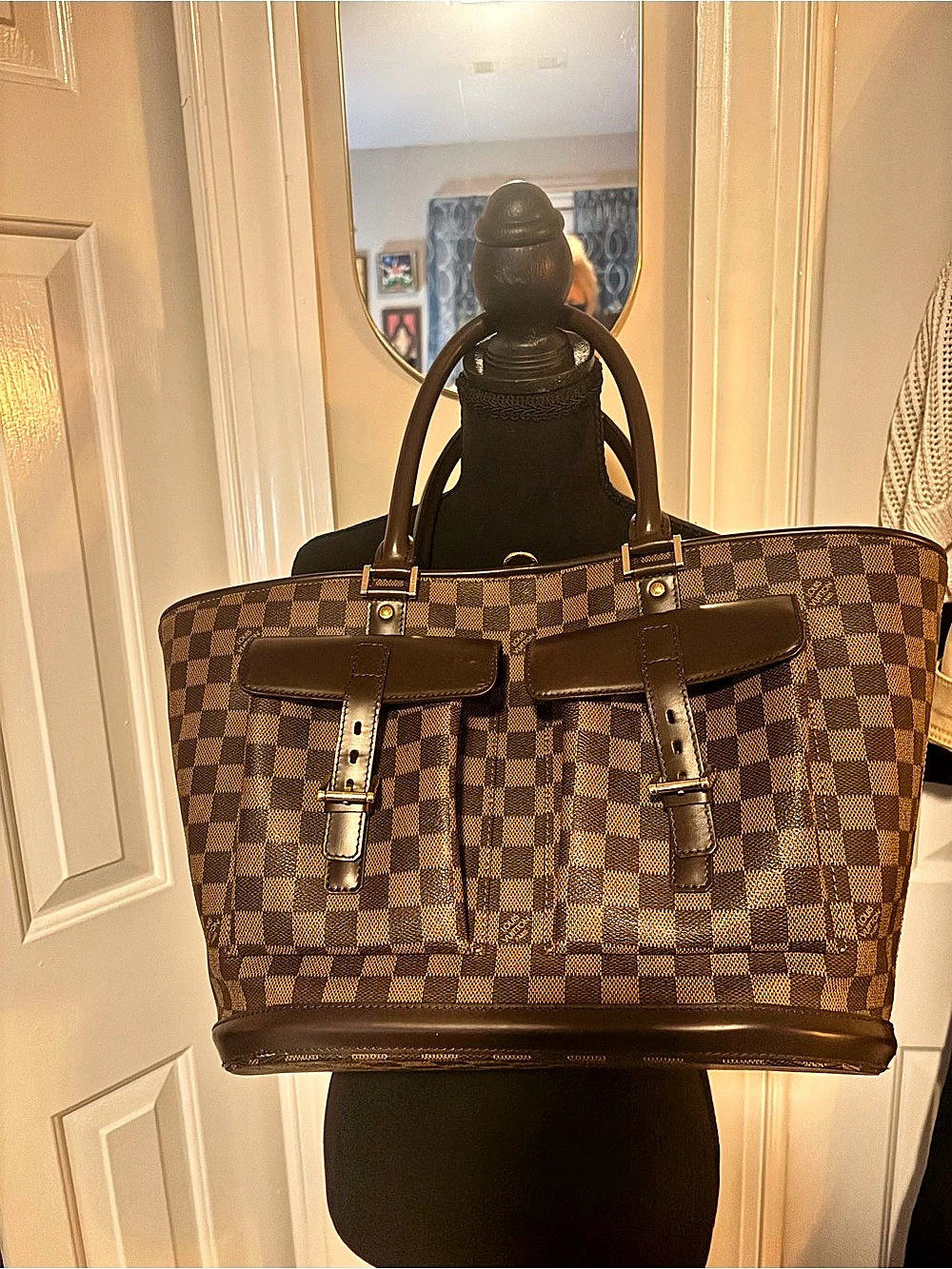 Louis Vuitton Uzes Tote Damier Ebene Brown & Red